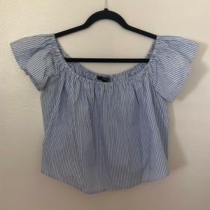 Blue and white striped off the shoulder top